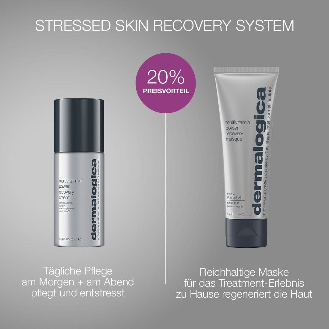 Erhalten Sie 20 % Rabatt auf zwei Dermalogica-Essentials: MultiVitamin Power Recovery Cream und antioxidantienreiche Feuchtigkeitscreme mit Astaxanthin. Dieses auf Deutsch hervorgehobene Paar bietet eine Tagescreme und eine reichhaltige Maske zur Regeneration beanspruchter Haut.