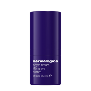 Ein 3-ml-Behälter Dermalogica Phyto Nature Lifting Eye Cream Luxus-Probe, hergestellt für reife Haut, präsentiert in einem dunkelblauen zylindrischen Design mit weißem Text.