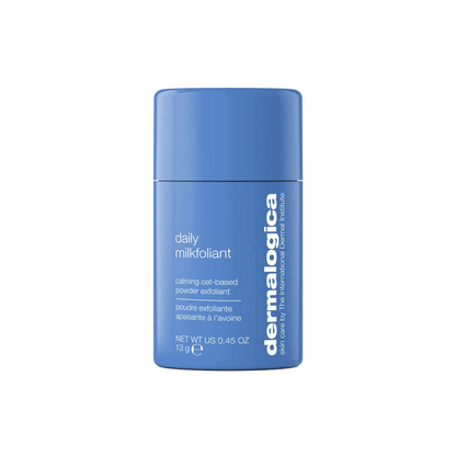 Blauer Behälter mit Daily Microfoliant Hautpflegeprodukt.